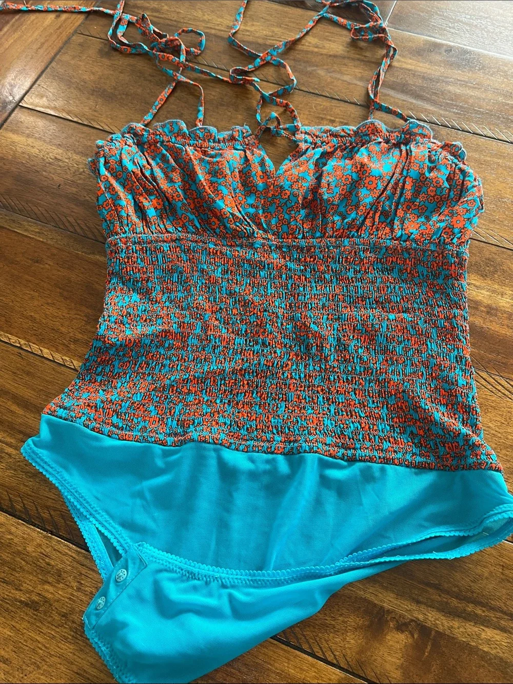 Intimately Free People Bardot Bodysuit size M teal orange-red combo - Picture 16 of 16